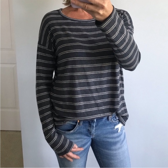 Navy & Creamy White Stripe Long Sleeve Top - Picture 3 of 6